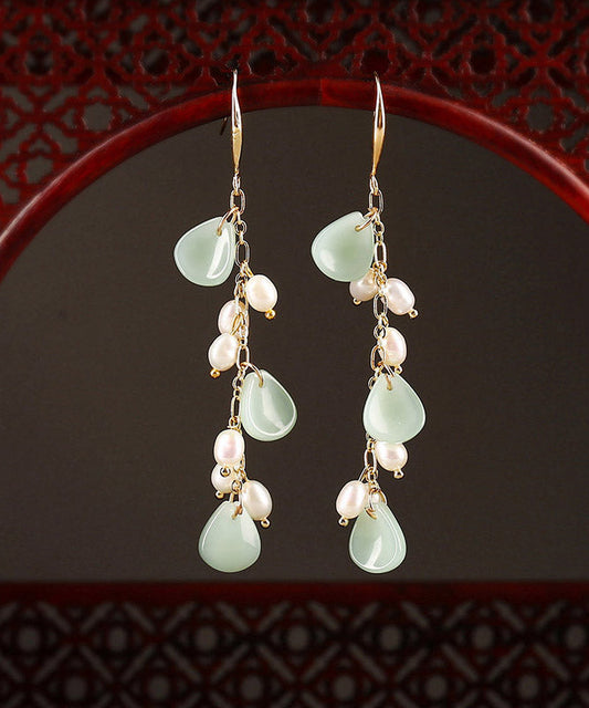 Green Copper Pearl Coloured Glaze Drop Earrings