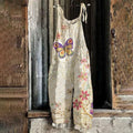 Vintage Boho Butterfly & Floral Women's Linen Jumpsuit artswardrobe
