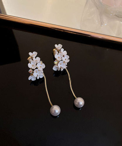 Classy White Overgild Zircon Pearl Tassle Drop Earrings
