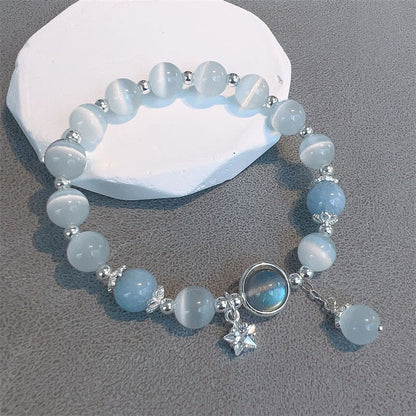 8mm Moonstone Bracelet With Cat's Eye for Support & Peace