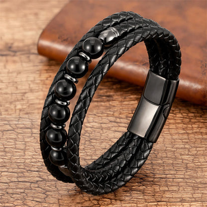 8mm Tiger Eye Bead Positive Leather Balance Bracelet