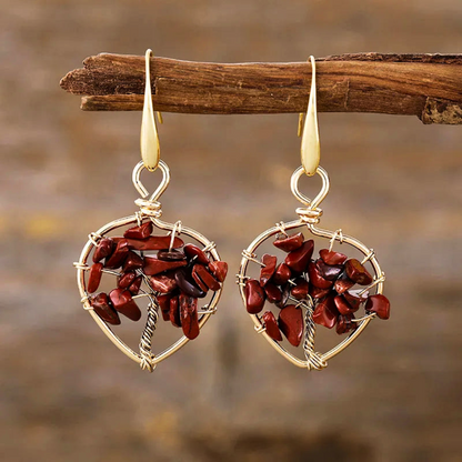 Natural Gemstone Tree of Life Heart Earrings