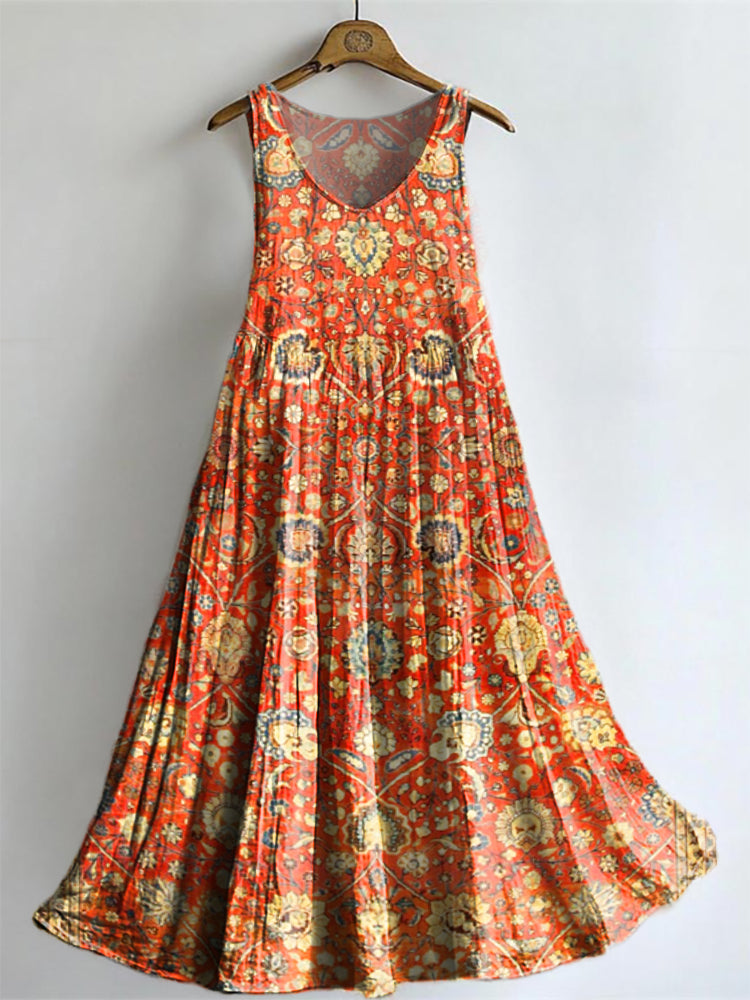 Women's Vintage Ethnic Totem Art Pattern Print Sleeveless Cotton Pocke