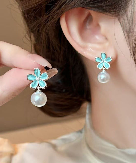 Stylish Colorblock Copper Overgild Pearl Drop Earrings