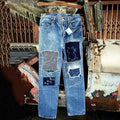 Japanese Style Sashiko Spliced ​​cat Pattern Design Jeans elevenforest