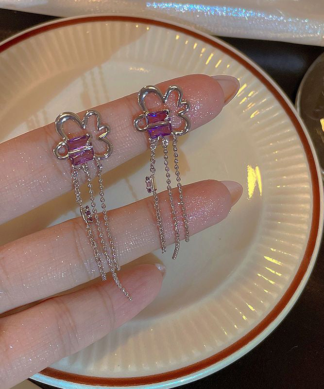 Purple Sterling Silver Tassel Drop Earrings