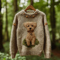 Comstylish Women's Vintage Mohair Dog Embroidered Sweater