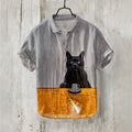 Retro Contrast Color Cat Coffee Art Linen Blend Comfy Shirt elevenforest