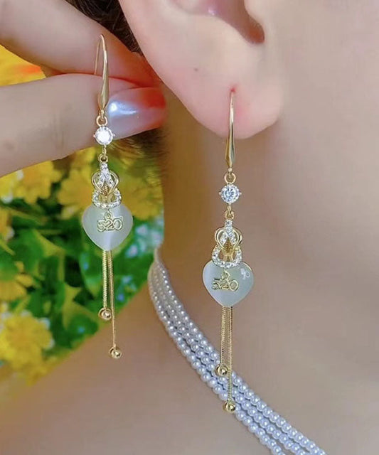 Gold Copper Overgild Inlaid Zircon 520 Love Tassel Drop Earrings