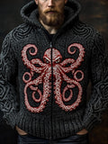 Men's Octopus Embroidered Cozy Chunky Hooded Cardigan artswardrobe