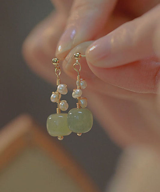 Diy Green Jade Pearl Drop Earrings