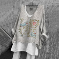 Women's Vintage Love Birds Embroidery Cotton And Linen Shirt artswardrobe