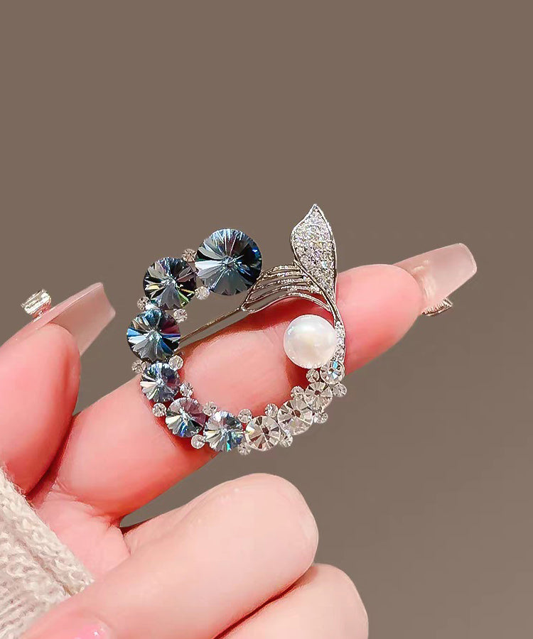 Fine Colorblock Pearl Crystal Zircon Fishtail Brooches