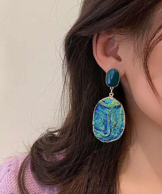 Green Resin Asymmetric Design Dazzling Colors Drop Earrings
