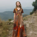 Floral & Mushroom Embroidered Patchwork Linen Maxi Dress artswardrobe