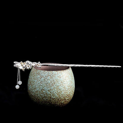 925 Sterling Silver Hetian White Jade Flower Blessing Chinese Hairpin