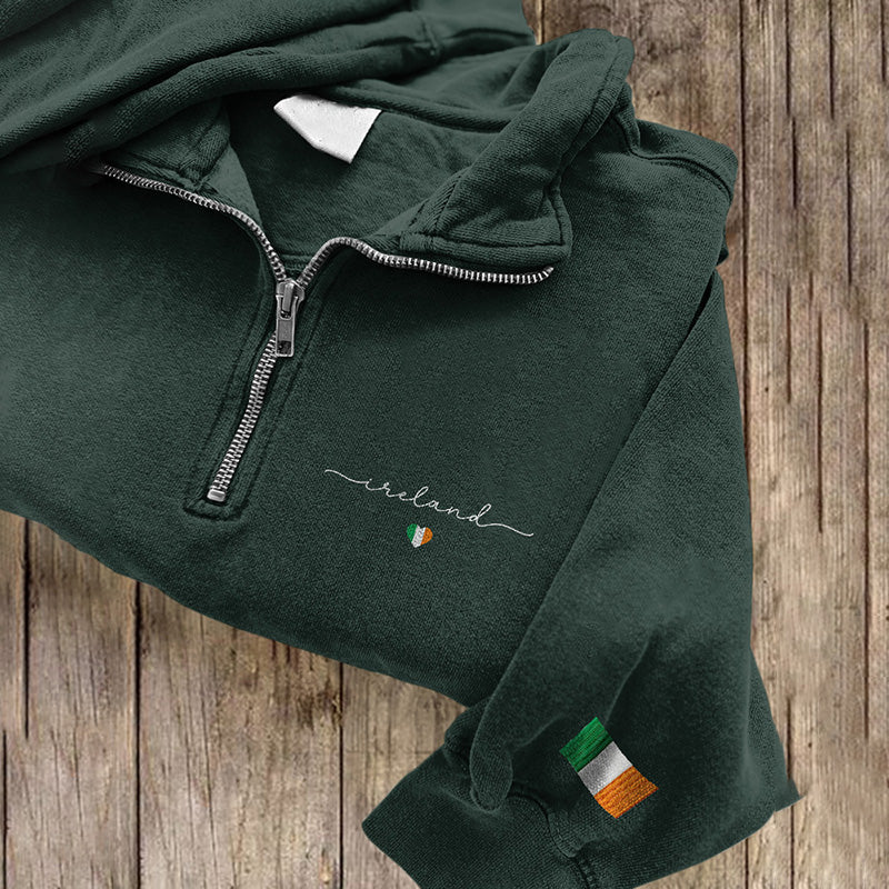 Comstylish Ireland Art Embroidered Zip Up Sweatshirt