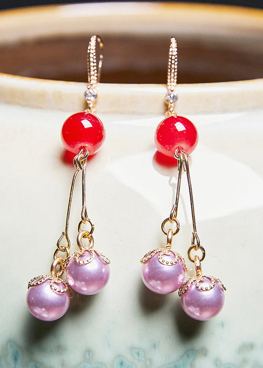 Purple Pearl Zircon Drop Earrings