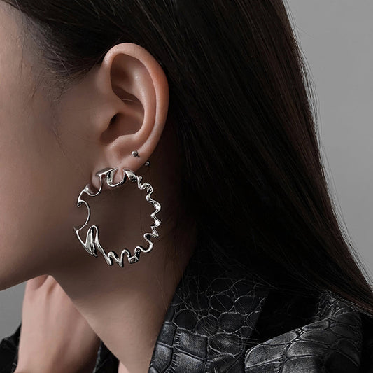 Silk Metal Asymmetrical Exaggeration Hoop Earrings