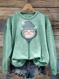 Cute Cat Print Sweatshirt elevenforest