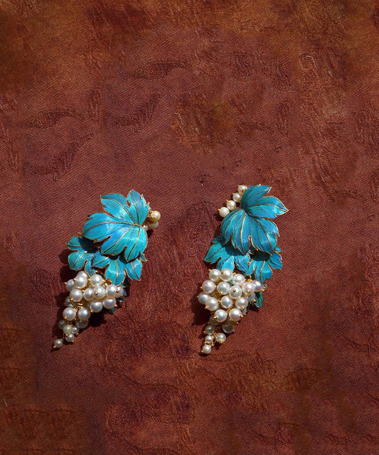 Blue Sterling Silver Overgild Grape Drip Glaze Stud Earrings