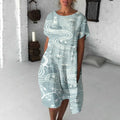 Zen Cats's Garden Japanese Art Linen Blend Loose Casual Midi Dress elevenforest