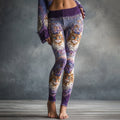 Women's Cute Cat Face Embroidered Art Cozy Knit Leggings elevenforest