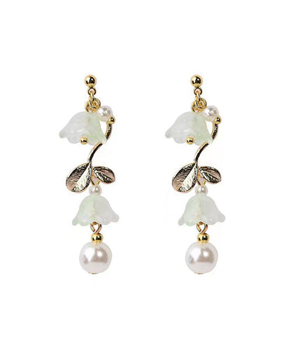 Cyan Alloy Pearl Tassel Bell Orchid Drop Earrings