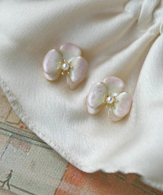 Gradient Color Pink Copper Overgild Pearl Stud Earrings
