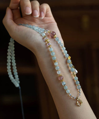 Light Blue Alloy Jade Beading Tassel Pendant Necklace