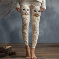 Cute Cat Face With Roses Art Embroidered Cozy Knit Leggings elevenforest