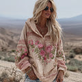 Comstylish Women's Vintage Rose Floral Art Casual Half Zip Sweatshirt