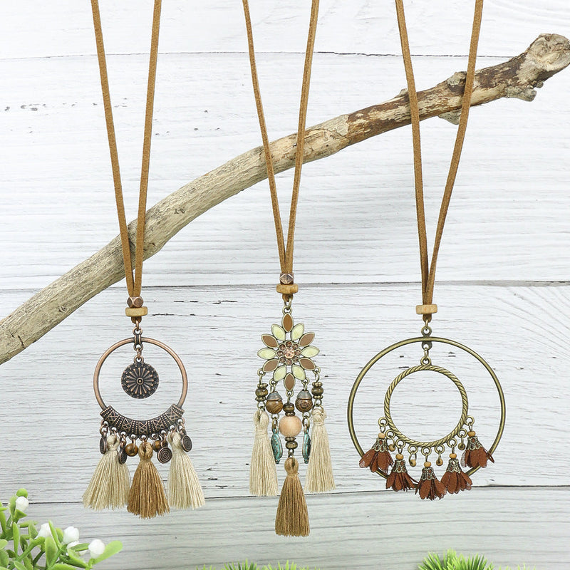 Style Tassel Flower Pendant Style Retro Necklace