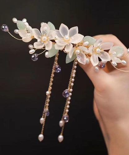 Gold Sterling Silver Overgild Pearl Tassel Hairpin