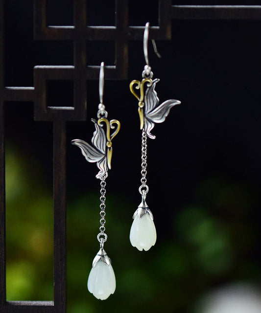 Silk Sterling Silver Butterfly Pearl Drop Earrings