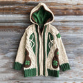 Women's Vintage Knit Four Leaf Clover Jacquard Hoodie Cardigan artswardrobe