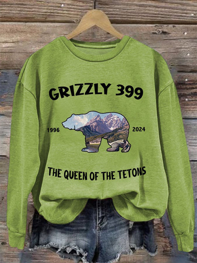 Comstylish Retro Grizzly 399 The Queen Of The Tetons 1996-2024 Print Sweatshirt
