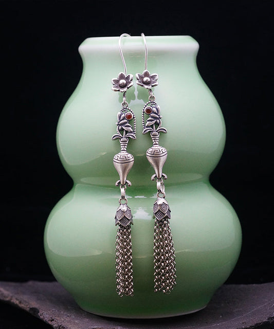 Silk Sterling Silver Tassel Wheat Ear Drop Earrings