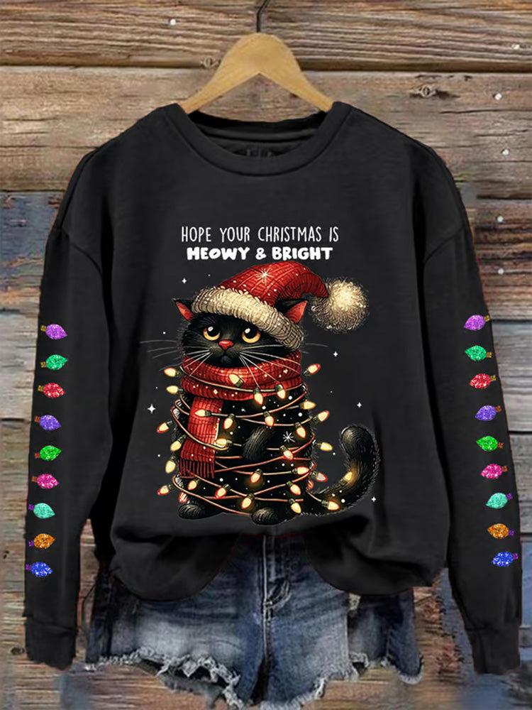 Women's Hope Your Christmas Is Meowy And Bright Casual Sweatshirt elevenforest