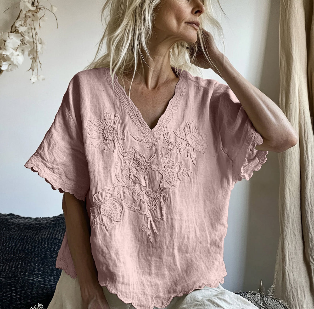 Comstylish Vintage Floral Art Cotton Linen Comfy Shirt