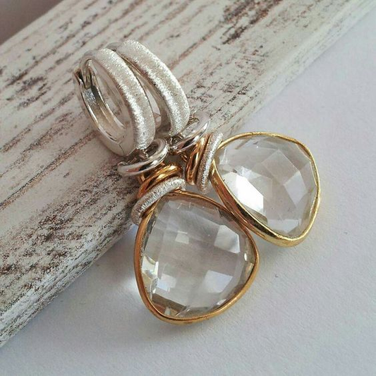 White Glass Gold Earrings