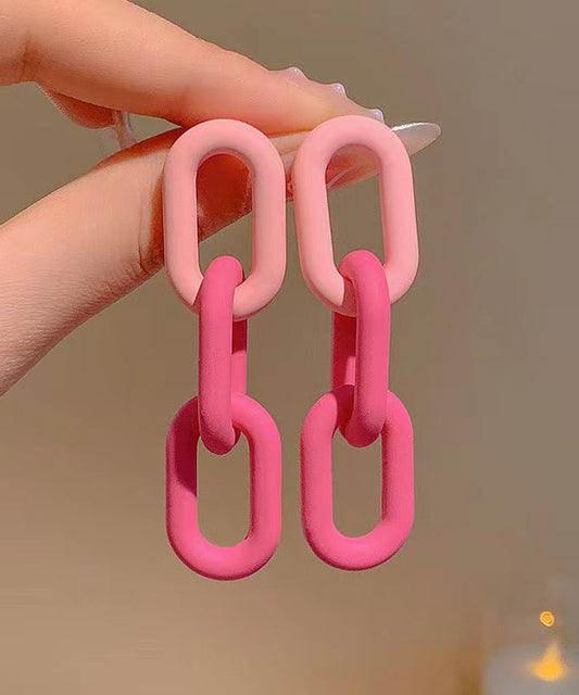 Pink Alloy Chain Drop Earrings