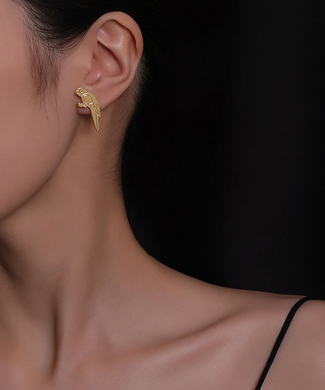 Original Design Gold Sterling Silver Overgild Asymmetrical Parrot Birdcage Drop Earrings