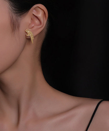 Original Design Gold Sterling Silver Overgild Asymmetrical Parrot Birdcage Drop Earrings