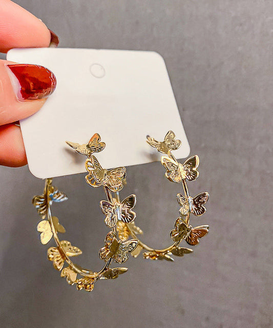 Gold Sterling Silver Overgild Butterfly C Shaped Hoop Earrings