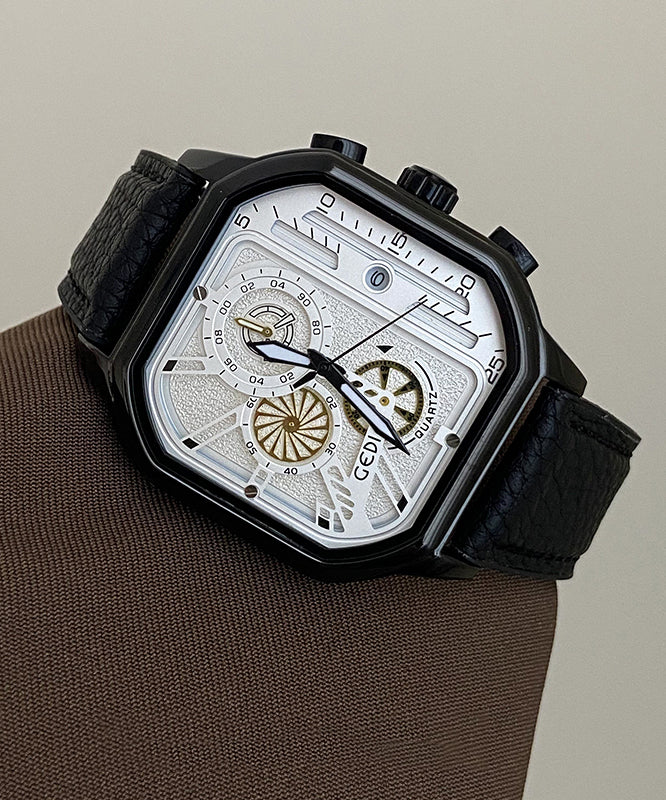 Diy White Leather Square Quartz Movement Watches