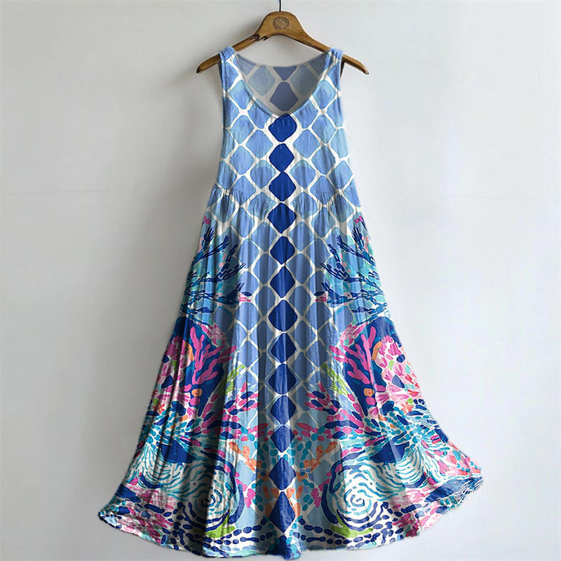 Women's Vintage Ethnic Tattoo Pattern Art Print Round Neck Sleeveless