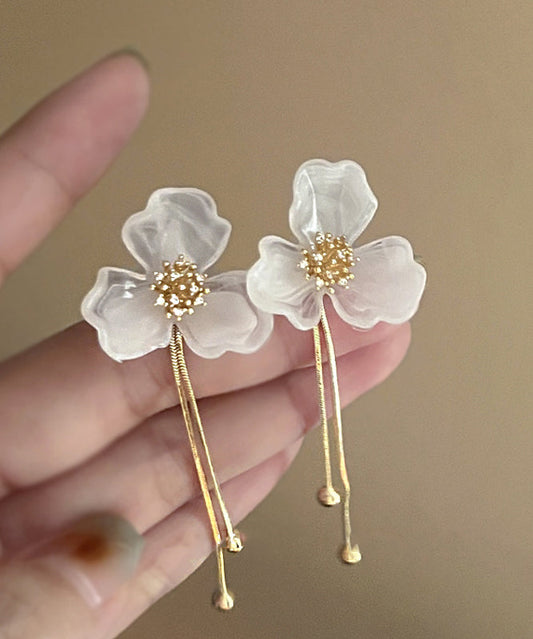 Classy White Acrylic Alloy Tassel Drop Earrings