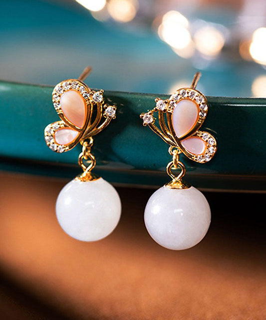 Diy Sterling Silver Jade Butterfly Zircon Drop Earrings