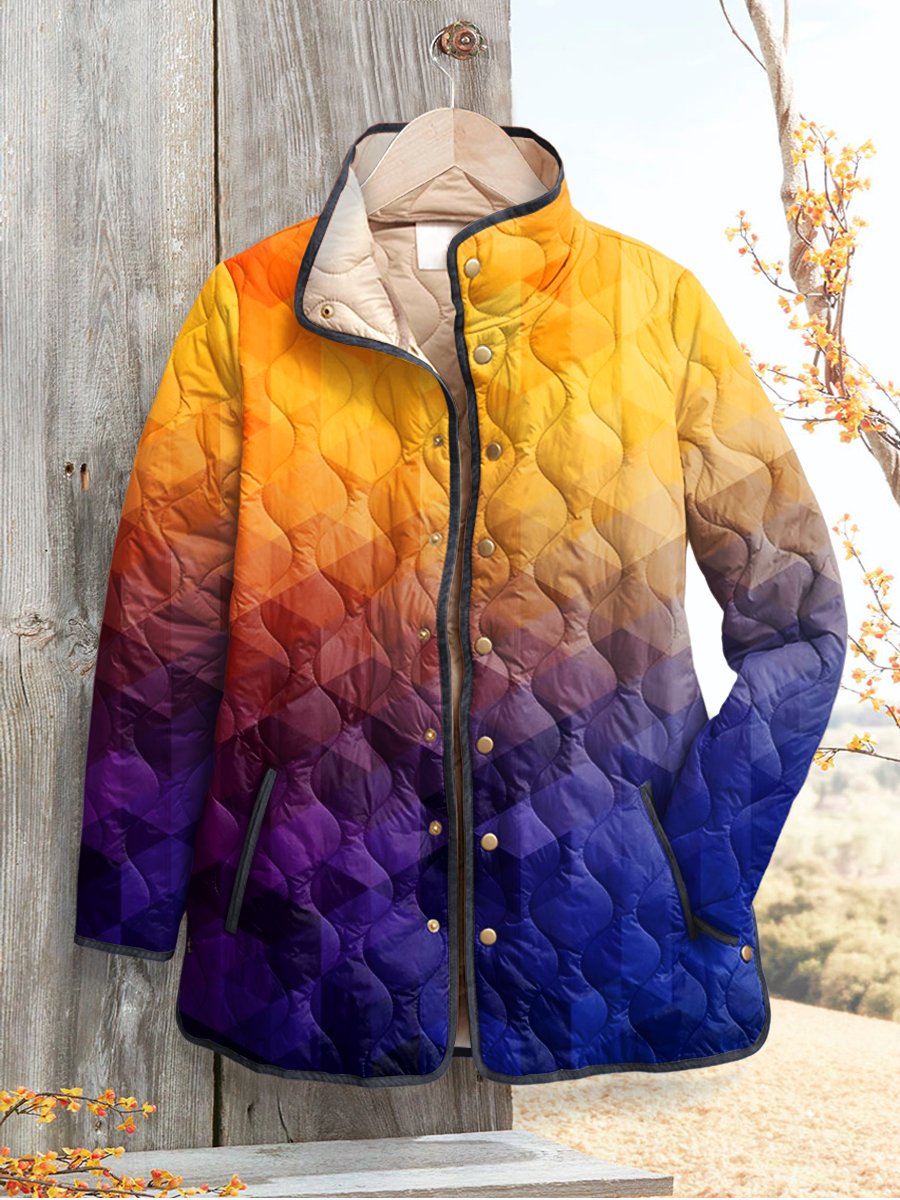 Women's Retro Art Print Casual Quilted Cardigan